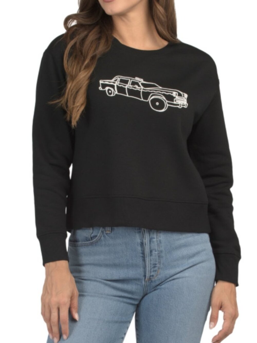 NWT JANE & DELANCEY Brushed Back Spring Terry Embroidered Taxi Black Sweatshirt